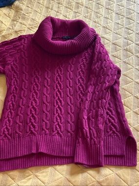 JEANNE PIERRE Cable-Knit Turtleneck Sweater in Magenta